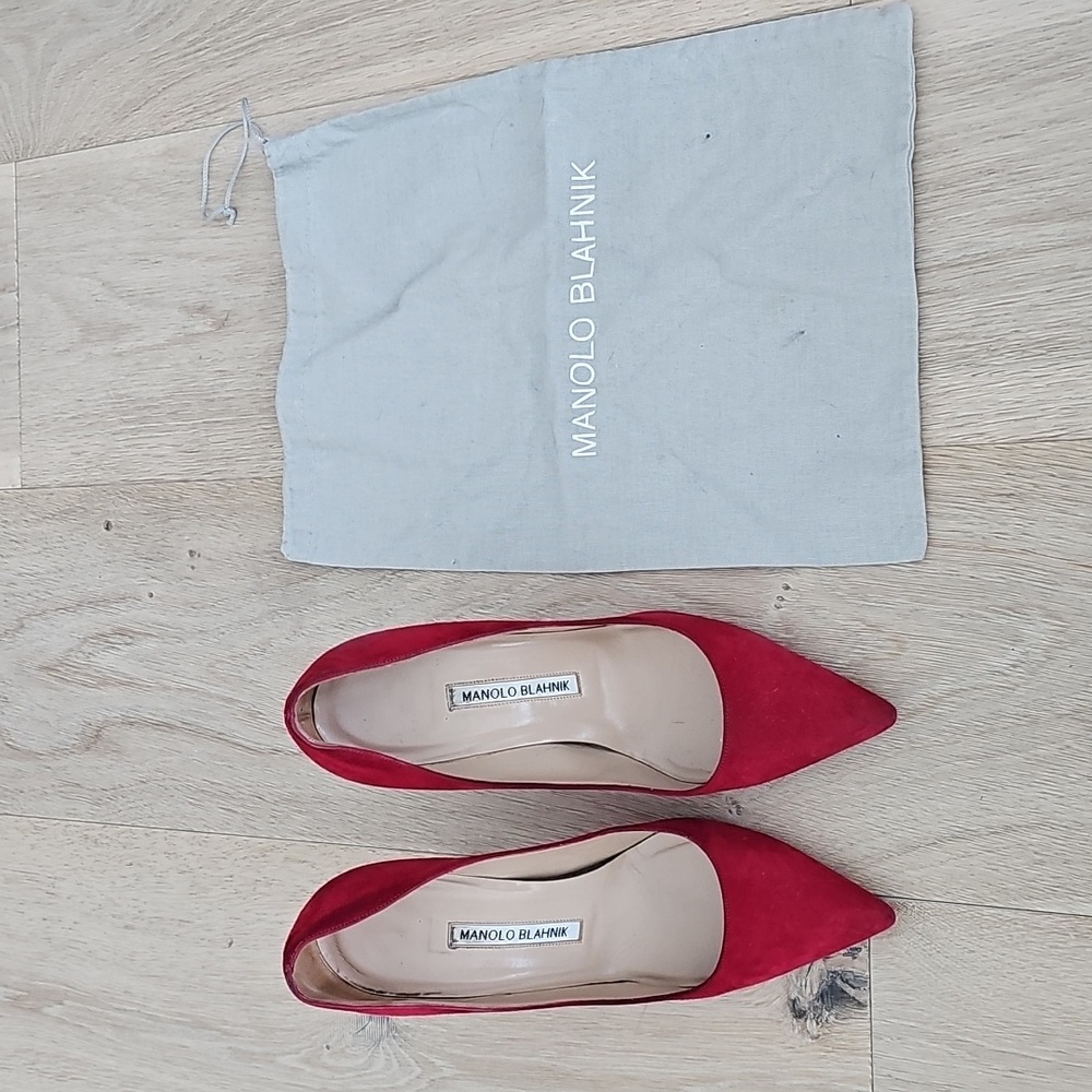 Manolo Blahnik BB Red Suede Pumps